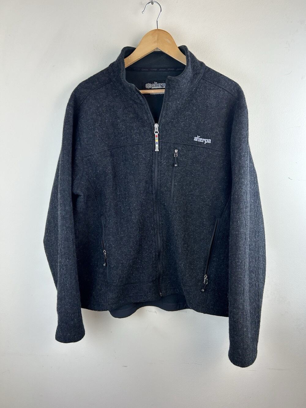 Sherpa Adventure Gear Wool Blend Fleece Zip Jacket Gray Black Sz XL Nepal